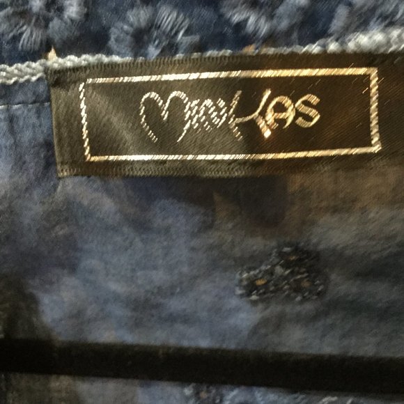 Minkas multi media button front long blouse blue with layers and embroidery - Picture 8 of 8